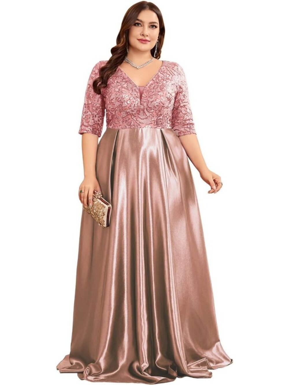 Plus Size Satin Evening Gowns Women Formal for Prom Party OR Wedding Long
